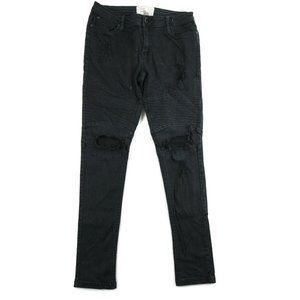 Soho Babe Womens Slim Straight Jeans Black Distressed Denim Low Rise Size 9